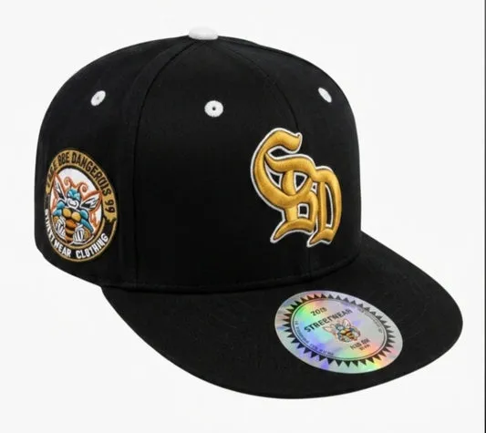 Black CBD 57 cap with embroidered gold lettering